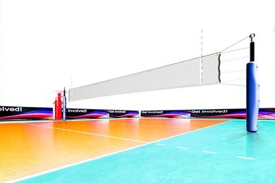 hi resolution 3d rendering of volleyball court isolated on white background