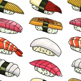 vector seamless pattern with hand drawn sushi. beautiful food design elements, perfect for any business related to the food industry.