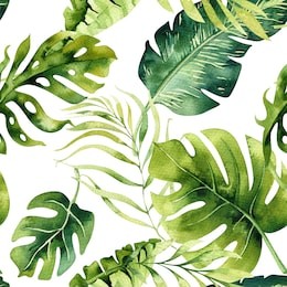 seamless watercolor pattern of tropical leaves, dense jungle. hand painted palm leaf. texture with tropic summertime  may be used as background, wrapping paper, textile or wallpaper design.