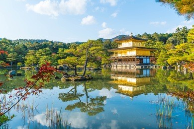 beautiful architecture at kinkakuji temple (the golden pavilion) in kyoto, japan.