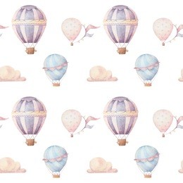 watercolor pattern with balloons and clouds