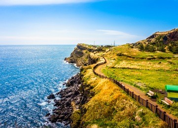 beautiful pathway of songaksan mountain in jeju island, south korea