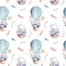 cute baby rabbit animal seamless pattern, forest illustration for children clothing. woodland watercolor hand drawn boho image for cases design, nursery posters, postcards