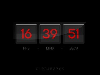 countdown timer for the website. square section. hours, minutes, seconds. black background red numbers
