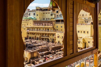 traditional processing leather tannery in fes, morocco