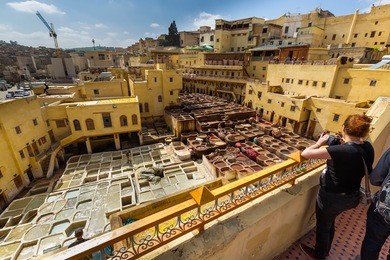 traditional processing leather tannery in fes, morocco