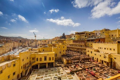traditional processing leather tannery in fes, morocco