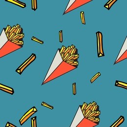 colorful seamless pattern french fries. food. vector illustration