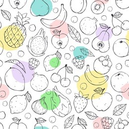 vector cute seamless pattern with fruits. doodles and sketches style. 