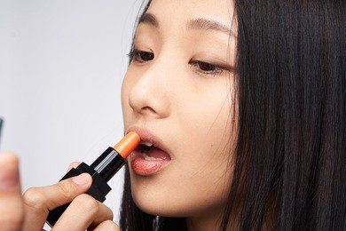      japanese brunette woman colors lipstick lips                          