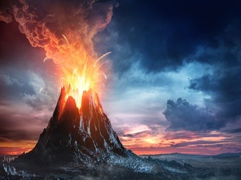 volcanic mountain in eruption - 3d rendering
