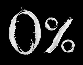 number 0 and percent sign made with a splash of milk on black background