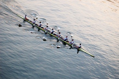 training on rowing, eight.