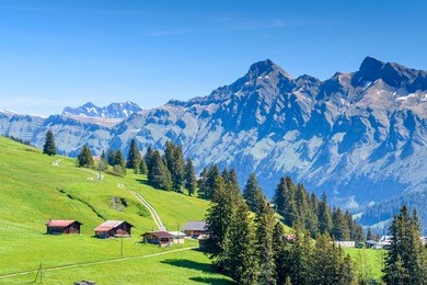 the swiss alps at murren, switzerland. jungfrau region. the valley of lauterbrunnen from interlaken.