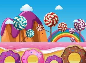 fantacy land with lollipops and donuts