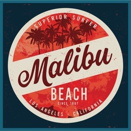 vintage surfing graphics and emblem with grunge background.