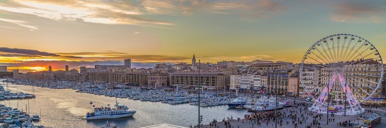sunset over the vieux-port of marseilles