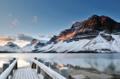 bow lake sunrise, banff national park in alberta
