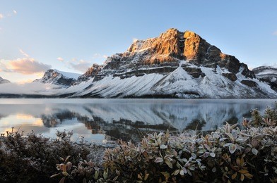 bow lake sunrise, banff national park in alberta