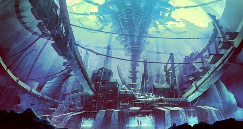 digital illustration of futuristic energy generator interior