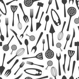 cutlery seamless pattern design. vector kitchen background with forks, spoons, knifes etc