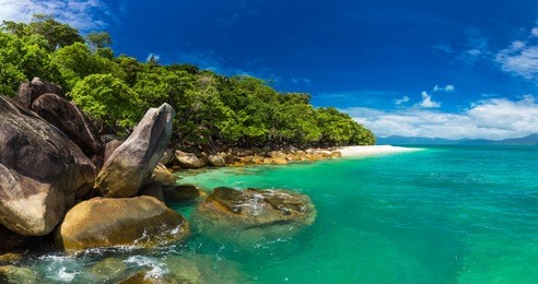 nudey beach on fitzroy island, cairns area, queensland, australia, part of great barrier reef.