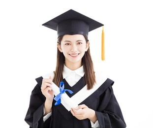  graduate student holding a diploma isolated on white
