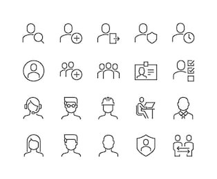 simple set of users related vector line icons. 
contains such icons as male, female, profile, personal quality and more.
editable stroke. 48x48 pixel perfect.