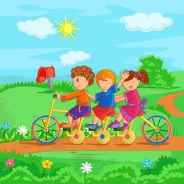 vector design of kids cycling and enjoying in summer vacation
