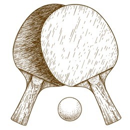 vector antique engraving illustration of ping pong table tennis two rackets and ball isolated on white background