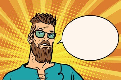 hipster is thinking about something, a comic book bubble. pop art retro vector illustration