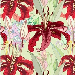 seamless pattern with red lilies