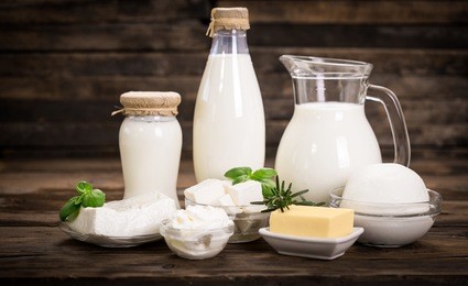fresh dairy products on the wooden table