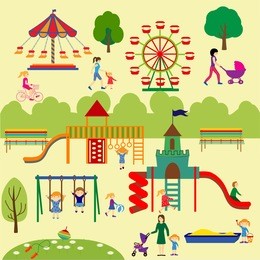 amusement park  and playground vector illustration.children play in the playground.