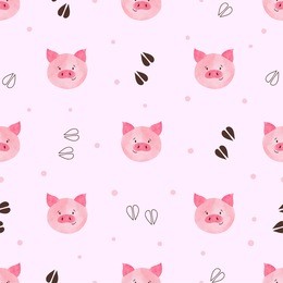 seamless cute pig pattern. vector illustration. 