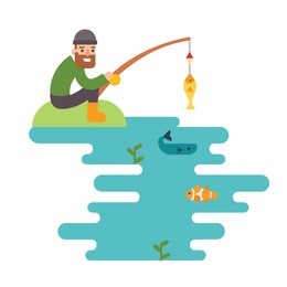 man fishing illustration, flat, eps 8, no transparencies