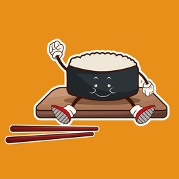kawaii roll sushi oriental food wooden plate chop sticks