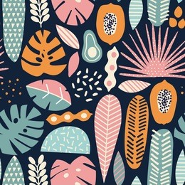 modern exotic jungle fruits and plants seamless pattern in vector