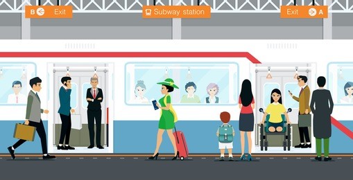 city people are waiting for the subway service.