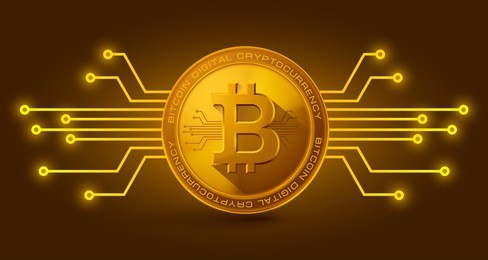 golden bitcoin digital currency. vector illustration