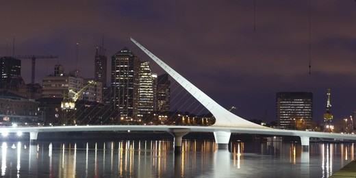dusk and woman bridge on puerto madero neighborghood or disctrict in buenos aires city, argentina