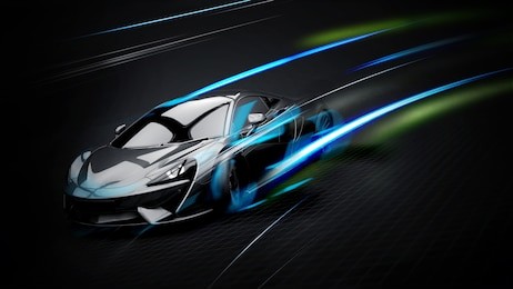 high speed black sports car - futuristic concept (with grunge overlay) - 3d illustration