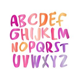 colorful handwritten script font and alphabet vector. rainbow bright type. fluid rainbow colors. 