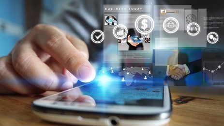 businessman working on virtual screen.business concept,technology