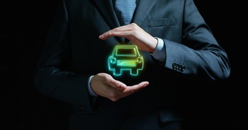 a car in the hands of an experienced seller or bank or insurance broker. the concept: for fast deliveries, travel, fast and convenient, insurance company, protection car.