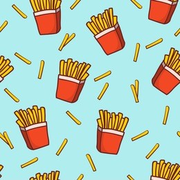 hand draw french fries. doodle french fries seamless pattern background.fast food seamless vector pattern.