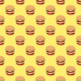 pattern with hamburgers on a yellow background. fast food. big mac.