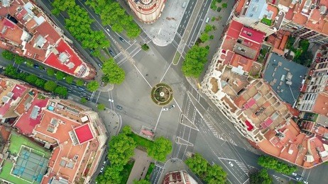 roundabout in barcelona, spain, top view