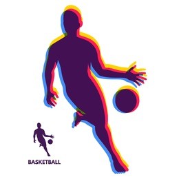 basketball player standing and dribbling the ball. sport symbol. design element. vector illustration. 