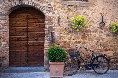 bike standing at the empty street of old italian town